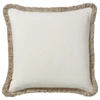 OKA STONEWASHED LINEN PILLOW COVER WITH FRINGING - OFF-WHITE,A10628-1