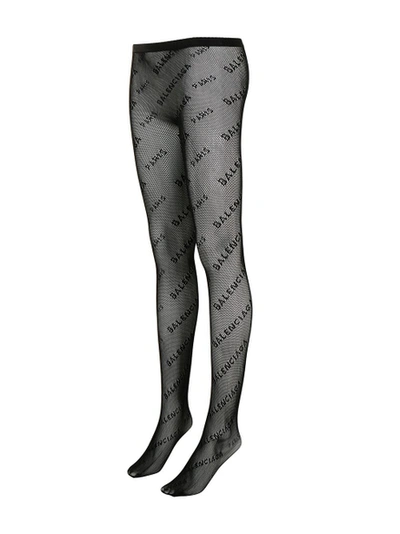 Balenciaga Sheer Logo Fishnet Tights, Black