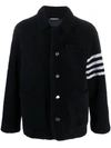 THOM BROWNE NAVY 4-BAR SHEARLING JACKET