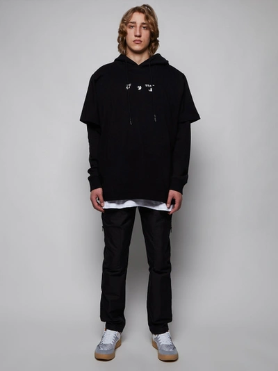 Off-white Blue Marker Double Sleeve Hoodie In Black