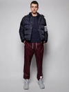 THOM BROWNE 4-BAR STRIPED PUFFER BOMBER JACKET, NAVY