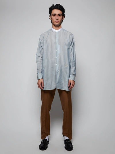Maison Margiela Mandarin Collar Cotton Shirt Stripes Light Grey In Light Blue