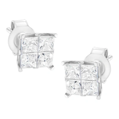 Haus Of Brilliance 10k White Gold 1.00 Cttw Invisible Set Princess-cut Diamond Composite Square Shape Stud Earrings