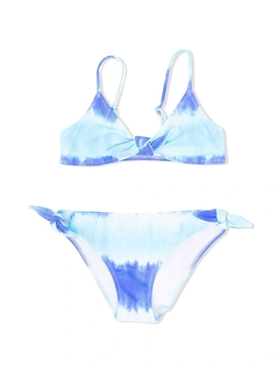 Mc2 Saint Barth Kids' Tie-dye Embroidered-logo Bikini In Blue