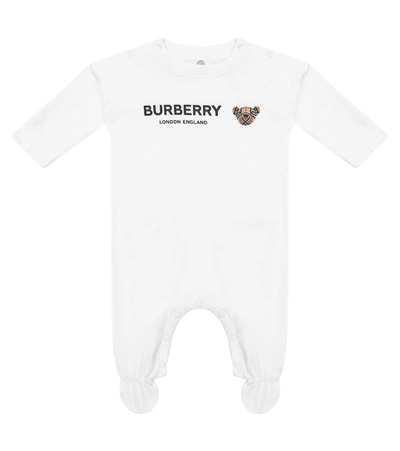 Burberry Logo印图棉质连体衣 In White
