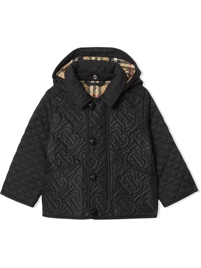 Burberry Monogram Hooded Nylon Puffer Jacket In Black