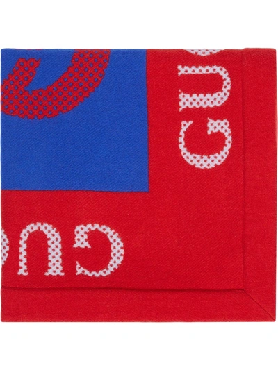 Gucci Jacquard Pattern Wool Blanket In Red