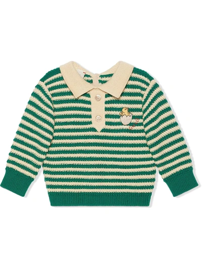 Gucci Baby Striped Wool And Cotton Jumper In Green