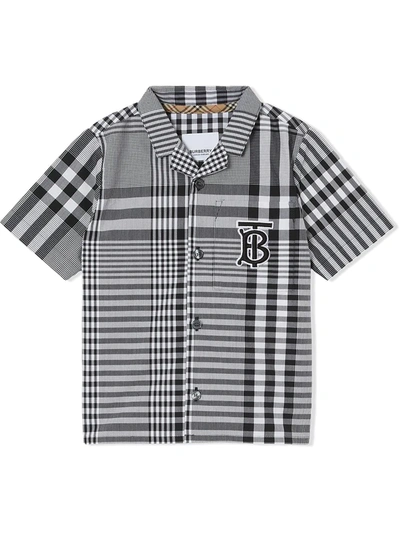 Burberry Kids' Reyford Tb Check Short Sleeve Button-up Shirt In Black