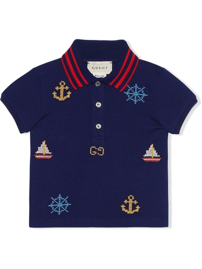 Gucci Babies' Nautical Motif Polo Shirt In Blue