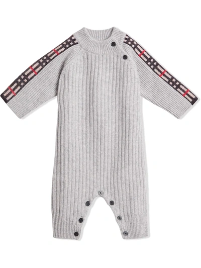 Burberry Babies' Check Detail Cashmere Jumpsuit In Grey