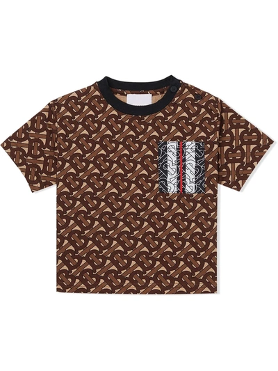 Burberry Babies' All-over Tb Monogram T-shirt In Brown