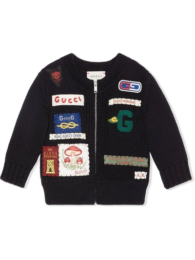 Gucci Babies' Multi-patch Detail Cardigan In Blue