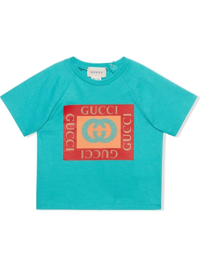 Gucci Babies' Logo-print Cotton T-shirt In Blue