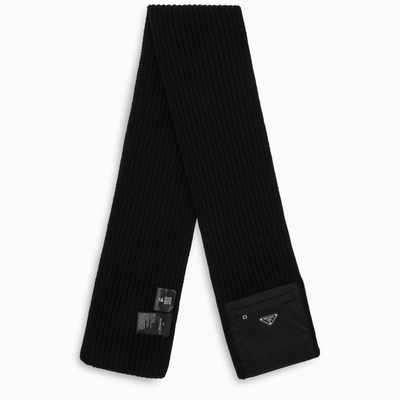 Prada Re-nylon Gabardine And Wool Scarf In Black