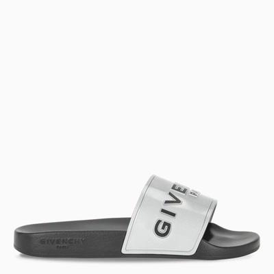 Givenchy Silver Rubber Men's Slippers With Logo In Metal