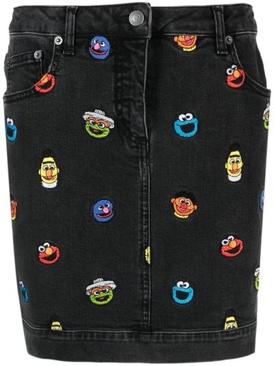 Moschino Black Sesame Street Edition Embroidered Miniskirt