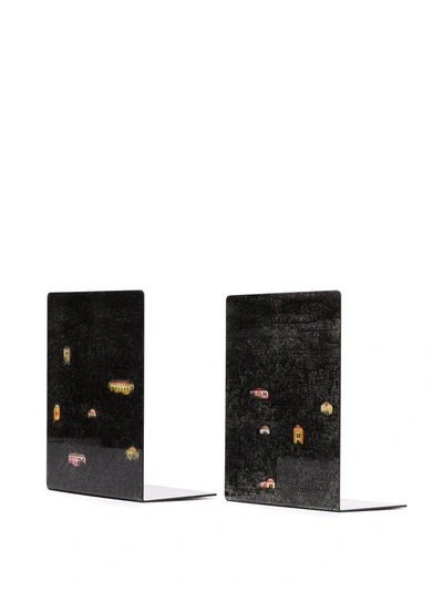 Fornasetti Graphic Print Book Ends In Schwarz