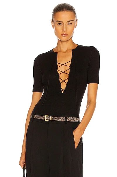 Saint Laurent Lace-up Wool, Cashmere And Silk-blend Top In Black