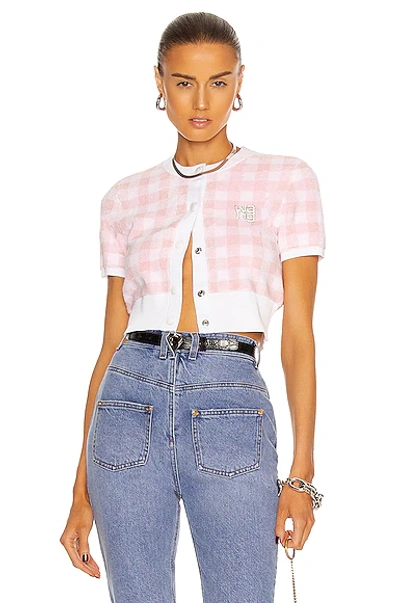 Alexander Wang T Women's Gingham Crystal Brooch Cropped Cardigan In Pink