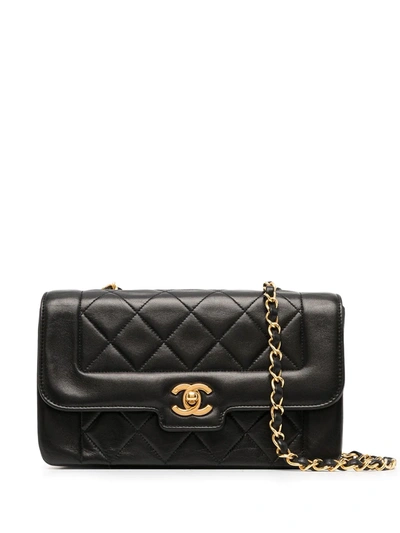 Pre-owned Chanel 1992 Cc Diamond-quilted Shoulder Bag In Black