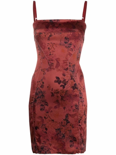 Pre-owned Dolce & Gabbana 2000s Floral Fitted Mini Dress In Red