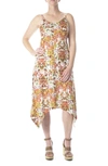 Nina Leonard V-neck Sleeveless Handkerchief Hem Dress In Sunset Mul