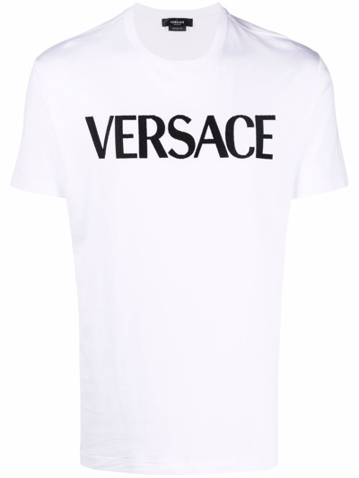 Versace Logo-embroidered T-shirt In Weiss