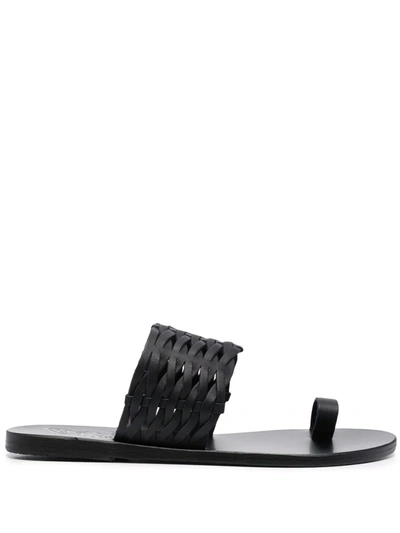Ancient Greek Sandals Thalia Toe-loop Woven-leather Sandals In Black