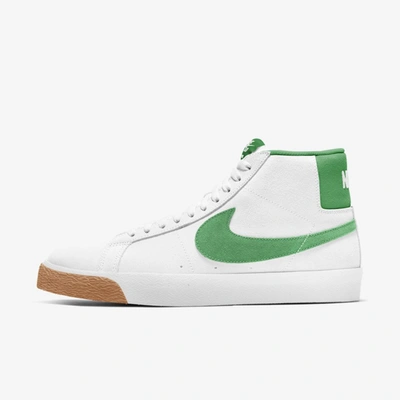 Nike Sb Zoom Blazer Mid Skate Shoes In White,white,coconut Milk,lucky Green