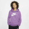 Nike Sportswear Essential Women's Fleece Pullover Hoodie In Violet Shock,heather,white
