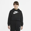Nike Sportswear Club Big Kids' (girls') French Terry Cropped Hoodie (extended Size) In Black