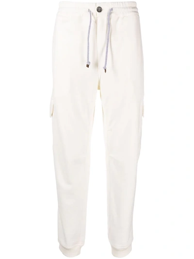 Brunello Cucinelli Drawstring Cargo Cotton Joggers In Weiss