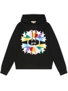Gucci Interlocking G Star Burst Print Cotton Sweatshirt In Black