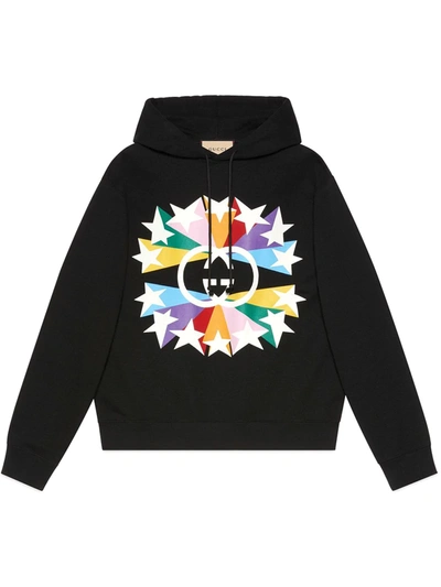 Gucci Interlocking G Star Burst Print Cotton Sweatshirt In Nero