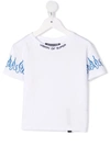 VISION OF SUPER UNISEX KID WHITE T-SHIRT WITH EMBROIDERED BLUE FLAMES,VOS/KW1BLUEFL WHITE