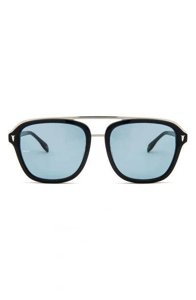 Mita Lincoln 57mm Square Sunglasses In Shiny Black / Blue
