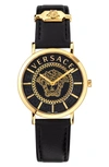 VERSACE V-ESSENTIAL LEATHER STRAP WATCH, 36MM,VEK400421