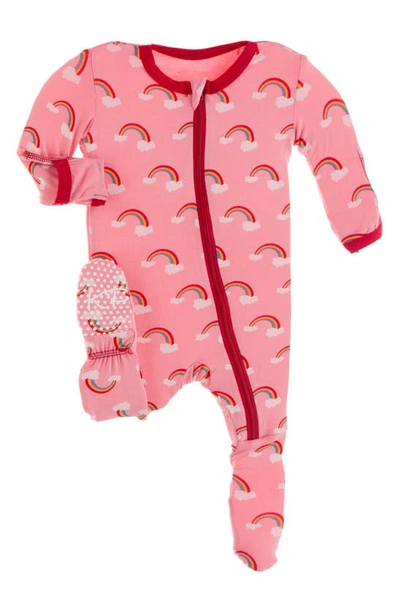 Kickee Pants Babies' Rainbow Zip Footie In Strawberry Rainbows