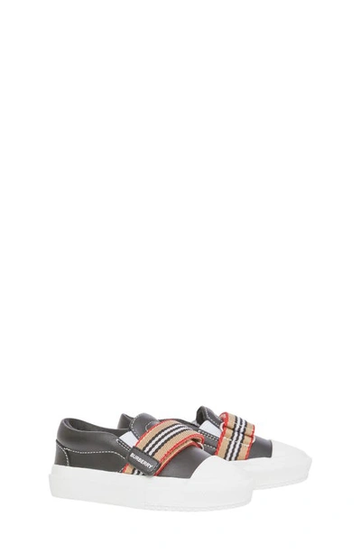 Burberry Kid's Ben Icon Strip Leather Low-top Trainers, Toddler/kids In Black