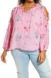 1.state 1. State Ruffle Cold-shoulder Georgette Top In Prospect Blooms