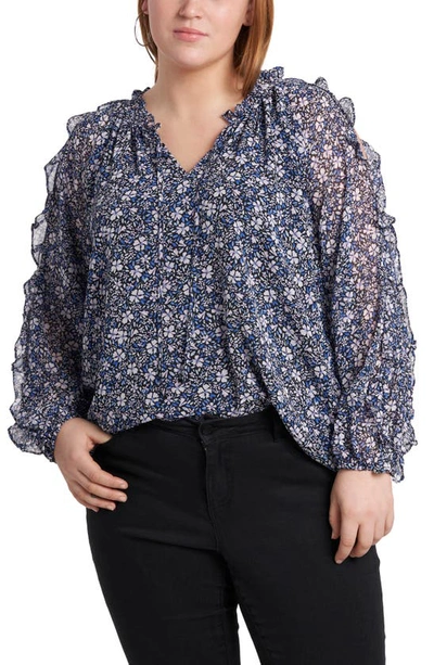 1.state Trendy Plus Size Ruffled Cold-shoulder Printed Top In Chateau Floral