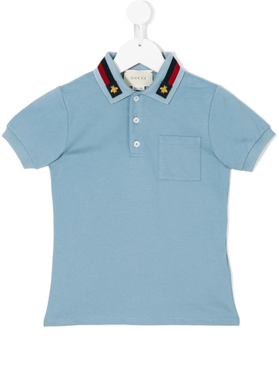 Gucci Kids' Bee Patch Polo Shirt In Blue