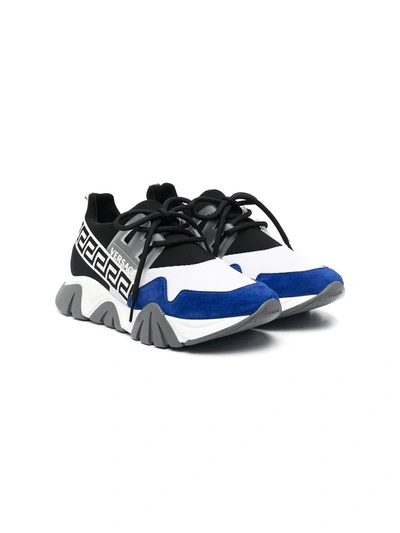 Versace Kids' Greca-print Trainers In Black