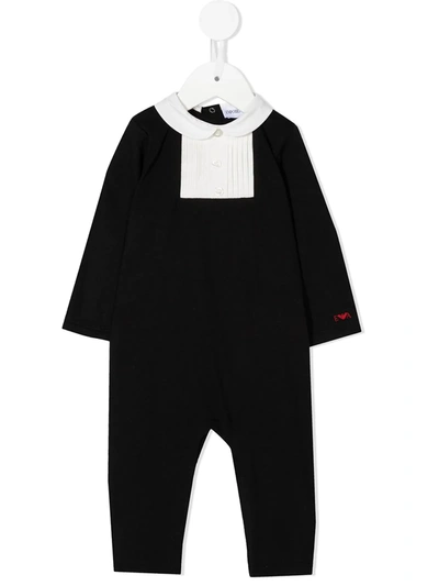 Emporio Armani Babies' Pleated-bib Long-sleeve Romper In Black
