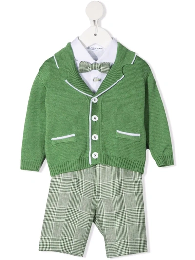 Colorichiari Babies' Checked Layered Cotton Romper In Green