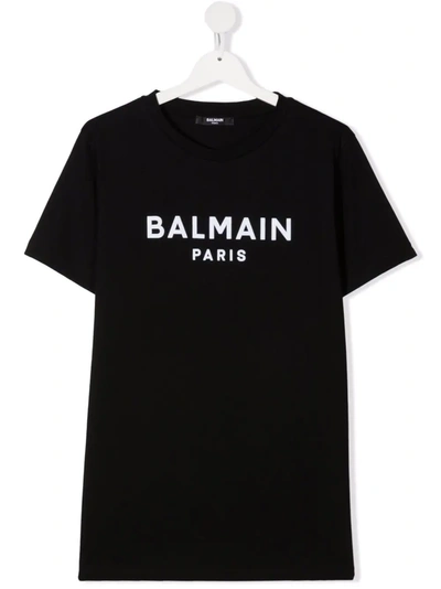 Balmain Black T-shirt For Kids With White Logo