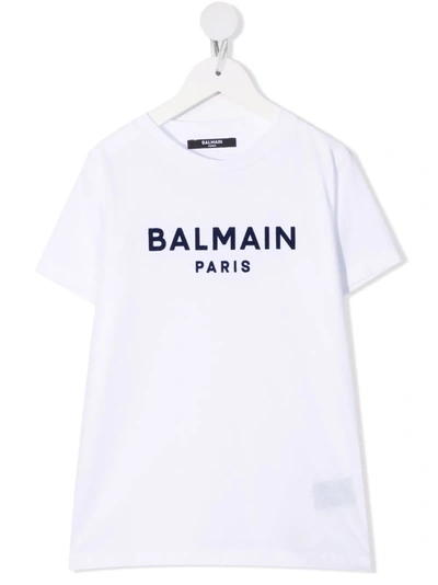 Balmain Kids' Logo-print Short-sleeved T-shirt In Bianco