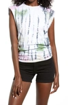 Afrm Billie Side Ruched Crop Tank In Blanc Watercolor Tie Dye