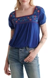 LUCKY BRAND EMBROIDERED MIXED MEDIA SQUARE NECK TOP,7W66009